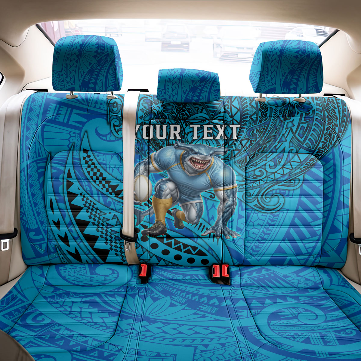Personalised Cronulla-Sutherland Sharks Back Car Seat Cover Polynesian Tribal Art Style With Hammerhead Mascot