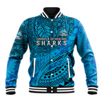 Personalised Cronulla-Sutherland Sharks Baseball Jacket Polynesian Tribal Art Style With Hammerhead Mascot