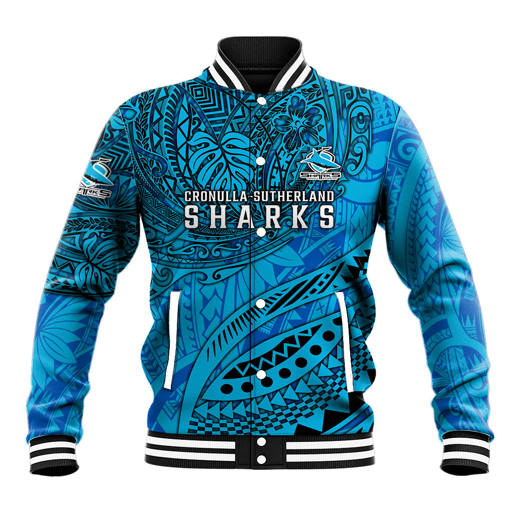 Personalised Cronulla-Sutherland Sharks Baseball Jacket Polynesian Tribal Art Style With Hammerhead Mascot