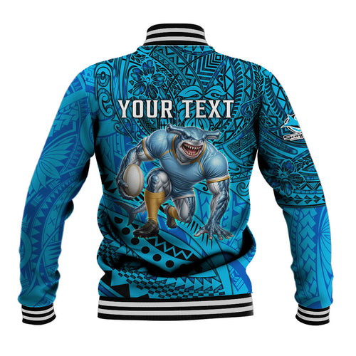 Personalised Cronulla-Sutherland Sharks Baseball Jacket Polynesian Tribal Art Style With Hammerhead Mascot