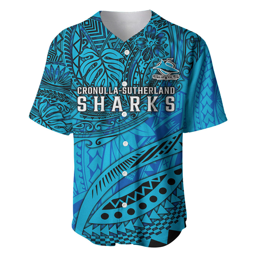 Personalised Cronulla-Sutherland Sharks Baseball Jersey Polynesian Tribal Art Style With Hammerhead Mascot
