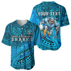 Personalised Cronulla-Sutherland Sharks Baseball Jersey Polynesian Tribal Art Style With Hammerhead Mascot