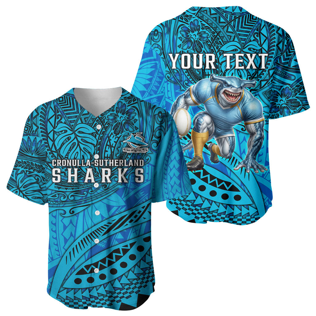 Personalised Cronulla-Sutherland Sharks Baseball Jersey Polynesian Tribal Art Style With Hammerhead Mascot