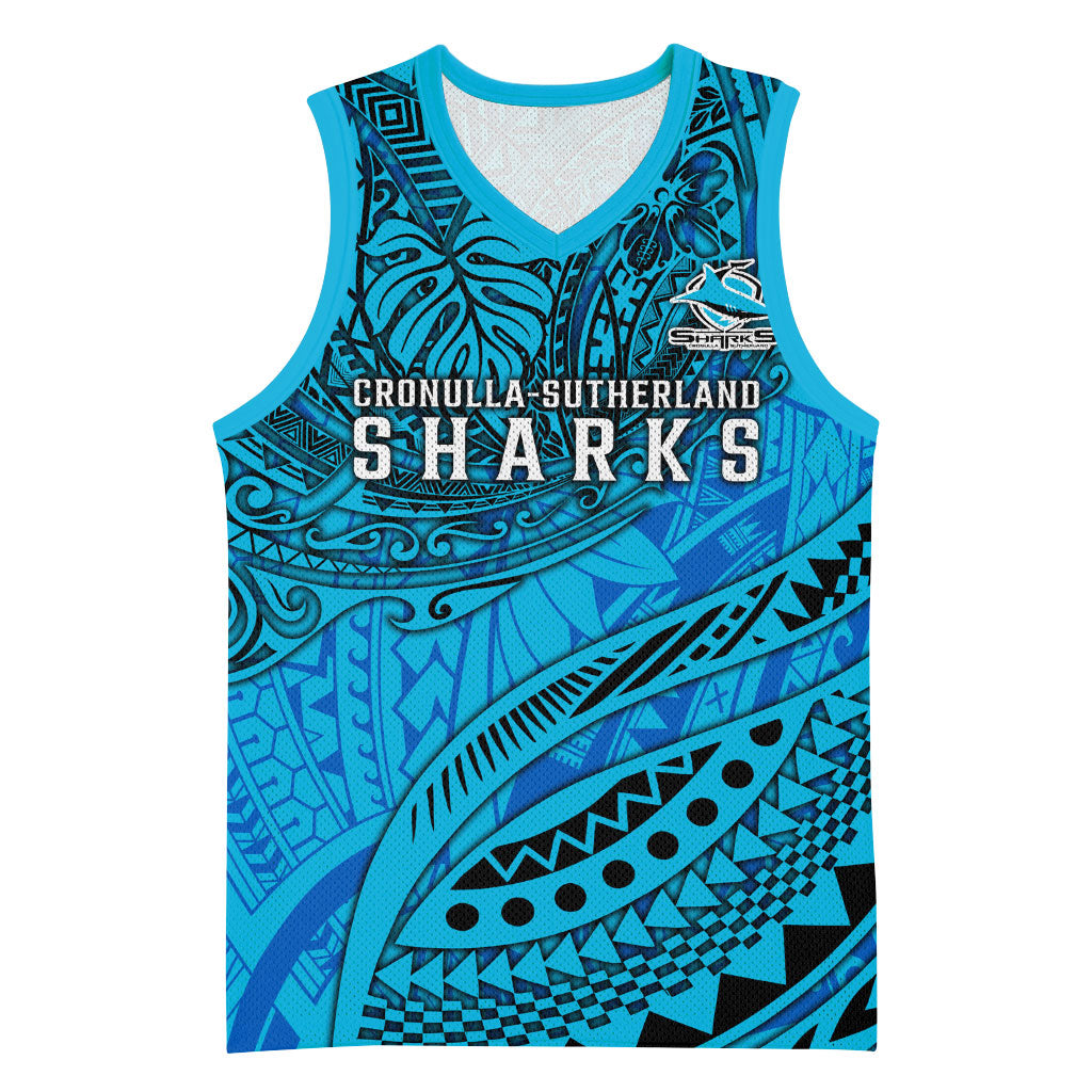 Personalised Cronulla-Sutherland Sharks Basketball Jersey Polynesian Tribal Art Style With Hammerhead Mascot
