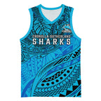 Personalised Cronulla-Sutherland Sharks Basketball Jersey Polynesian Tribal Art Style With Hammerhead Mascot