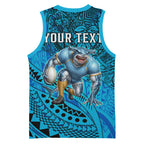 Personalised Cronulla-Sutherland Sharks Basketball Jersey Polynesian Tribal Art Style With Hammerhead Mascot