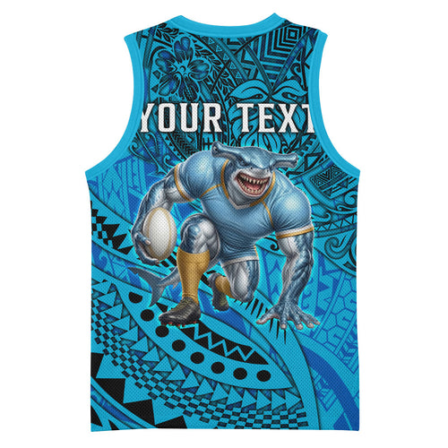 Personalised Cronulla-Sutherland Sharks Basketball Jersey Polynesian Tribal Art Style With Hammerhead Mascot