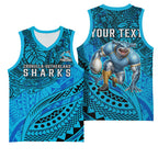 Personalised Cronulla-Sutherland Sharks Basketball Jersey Polynesian Tribal Art Style With Hammerhead Mascot