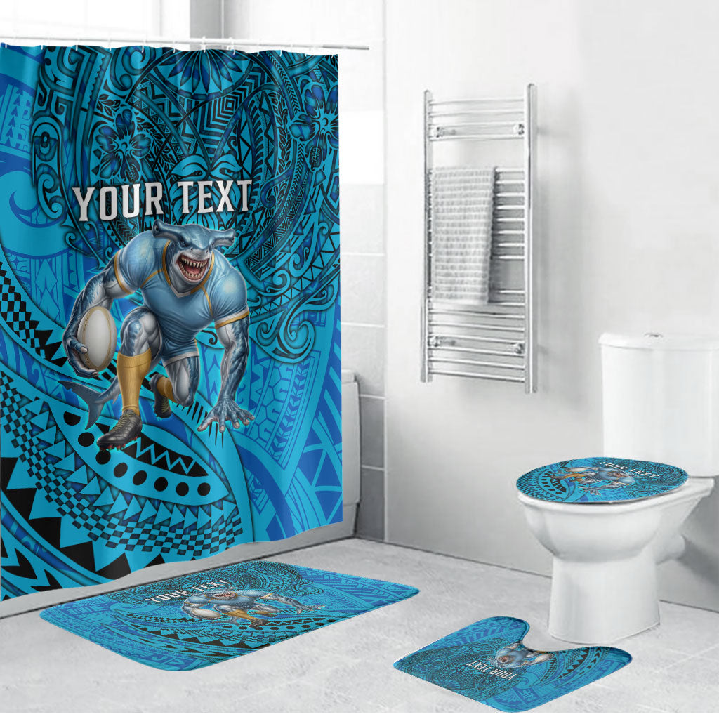 Personalised Cronulla-Sutherland Sharks Bathroom Set Polynesian Tribal Art Style With Hammerhead Mascot