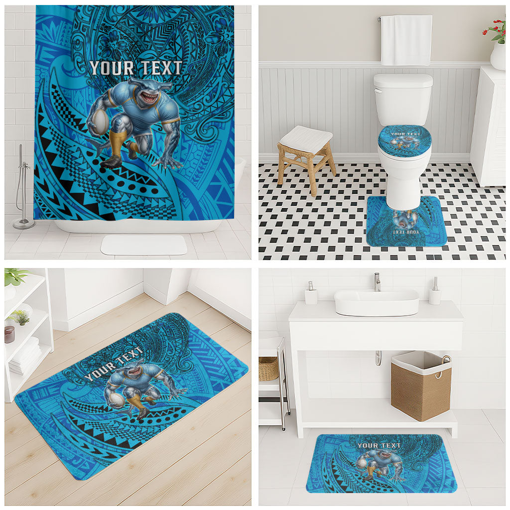 Personalised Cronulla-Sutherland Sharks Bathroom Set Polynesian Tribal Art Style With Hammerhead Mascot