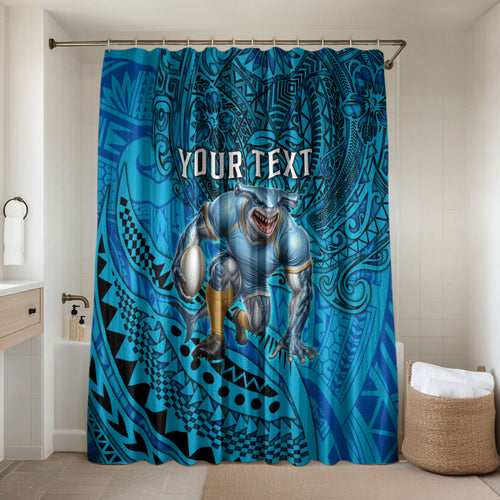 Personalised Cronulla-Sutherland Sharks Bathroom Set Polynesian Tribal Art Style With Hammerhead Mascot