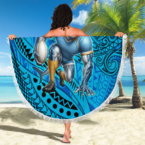 Personalised Cronulla-Sutherland Sharks Beach Blanket Polynesian Tribal Art Style With Hammerhead Mascot