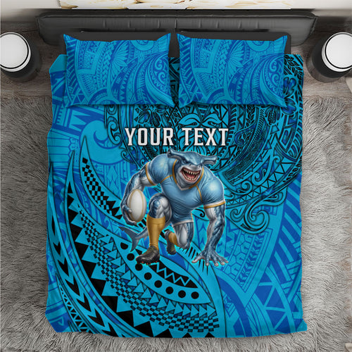 Personalised Cronulla-Sutherland Sharks Bedding Set Polynesian Tribal Art Style With Hammerhead Mascot