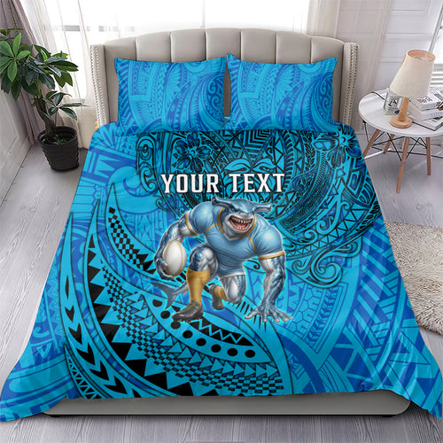 Personalised Cronulla-Sutherland Sharks Bedding Set Polynesian Tribal Art Style With Hammerhead Mascot