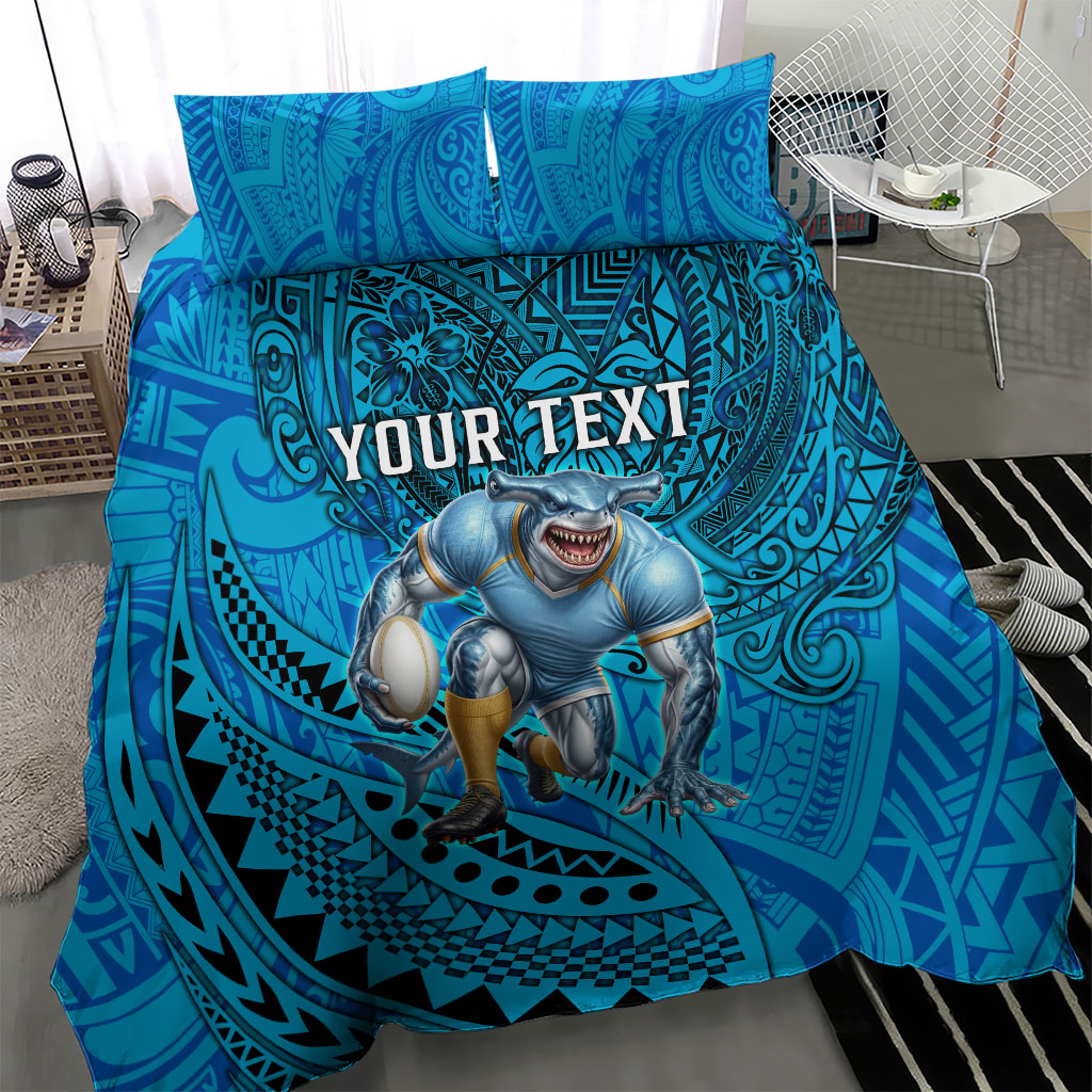 Personalised Cronulla-Sutherland Sharks Bedding Set Polynesian Tribal Art Style With Hammerhead Mascot