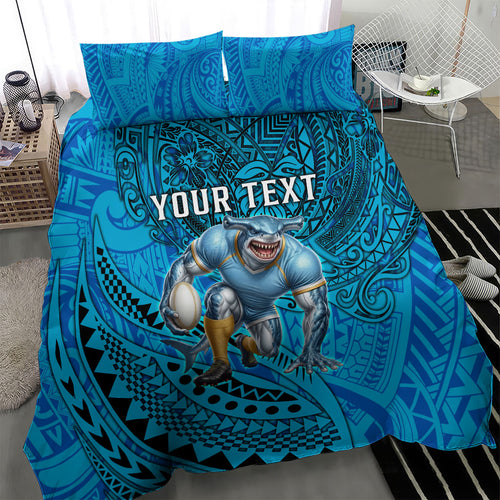 Personalised Cronulla-Sutherland Sharks Bedding Set Polynesian Tribal Art Style With Hammerhead Mascot