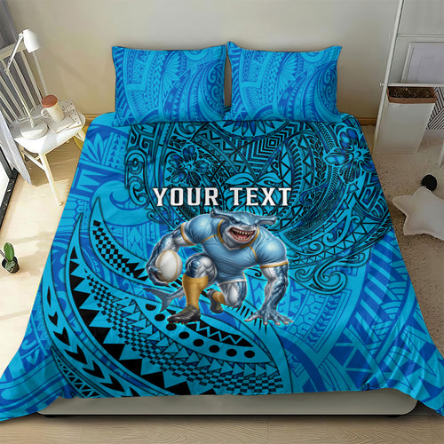 Personalised Cronulla-Sutherland Sharks Bedding Set Polynesian Tribal Art Style With Hammerhead Mascot
