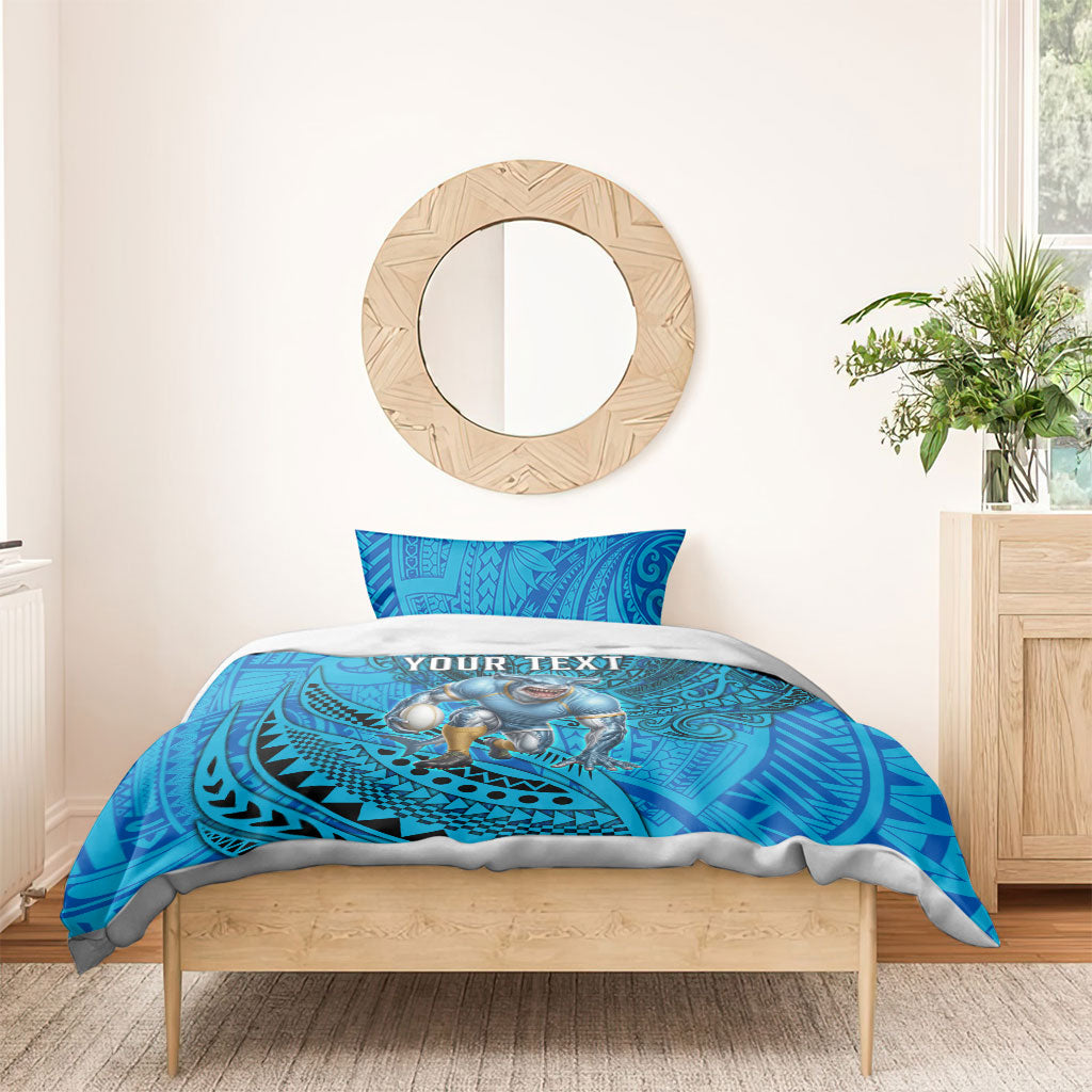 Personalised Cronulla-Sutherland Sharks Bedding Set Polynesian Tribal Art Style With Hammerhead Mascot