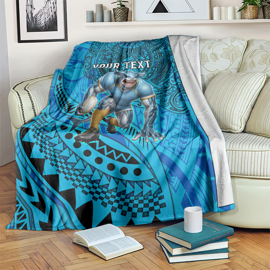 Personalised Cronulla-Sutherland Sharks Blanket Polynesian Tribal Art Style With Hammerhead Mascot