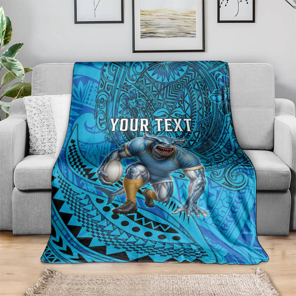 Personalised Cronulla-Sutherland Sharks Blanket Polynesian Tribal Art Style With Hammerhead Mascot