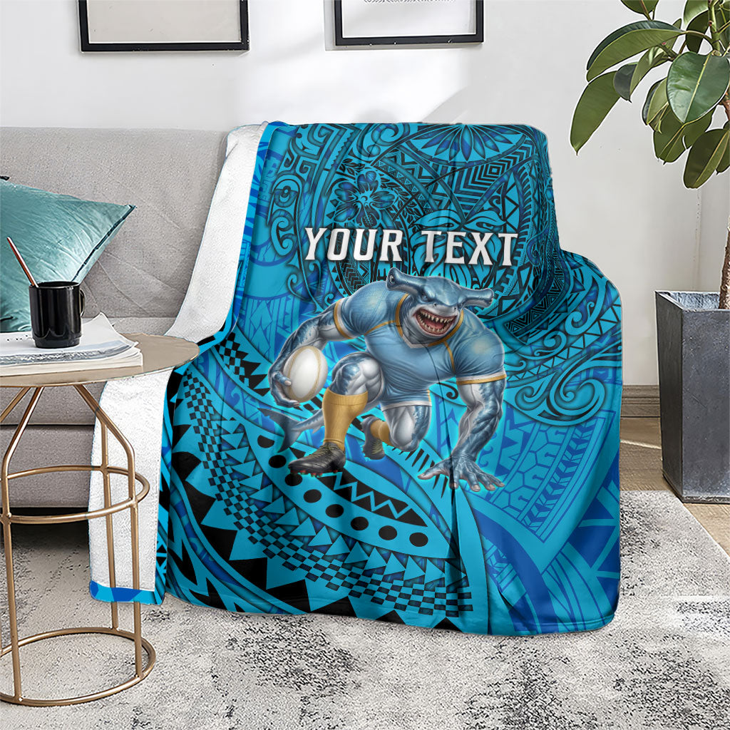Personalised Cronulla-Sutherland Sharks Blanket Polynesian Tribal Art Style With Hammerhead Mascot
