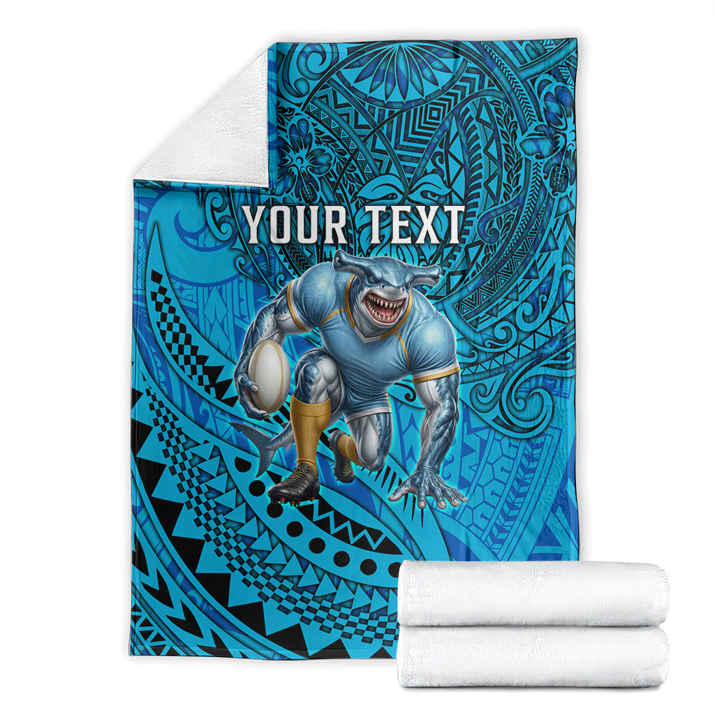 Personalised Cronulla-Sutherland Sharks Blanket Polynesian Tribal Art Style With Hammerhead Mascot