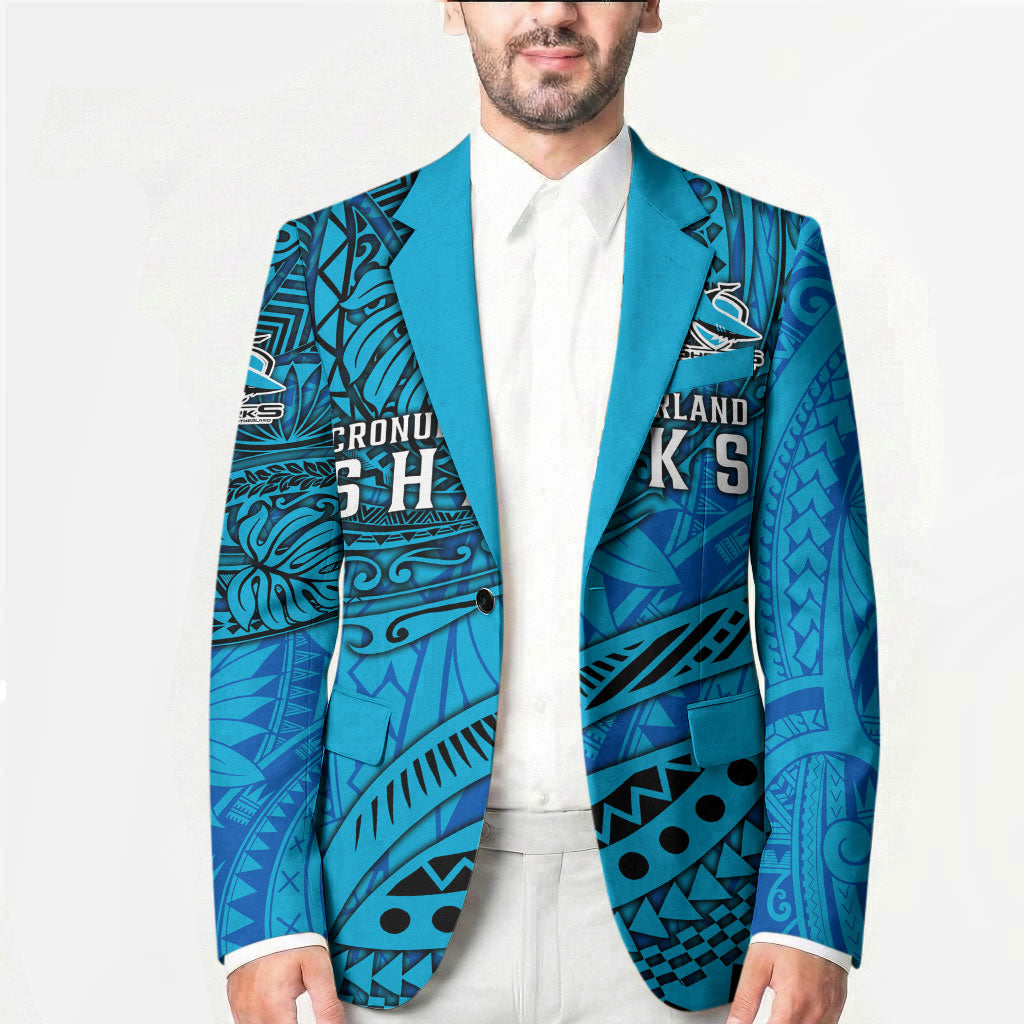 Personalised Cronulla-Sutherland Sharks Blazer Polynesian Tribal Art Style With Hammerhead Mascot
