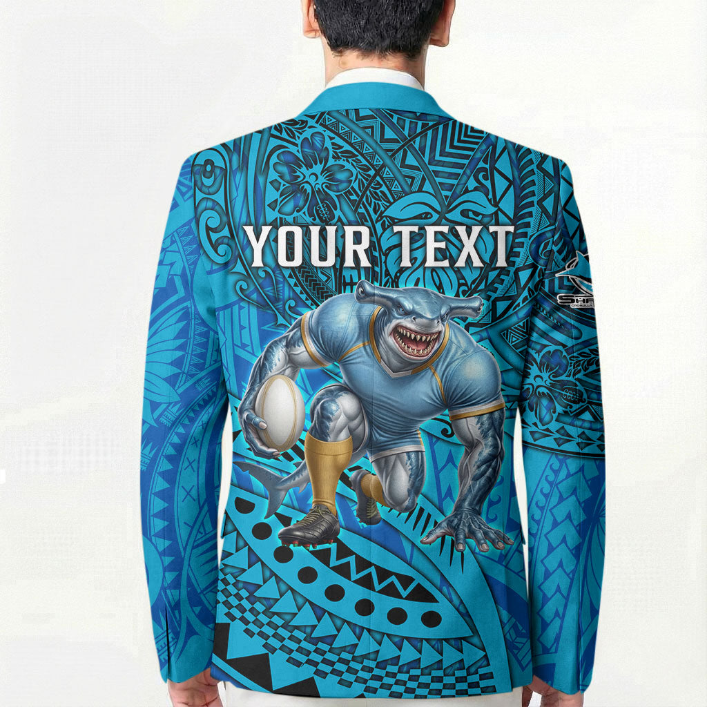 Personalised Cronulla-Sutherland Sharks Blazer Polynesian Tribal Art Style With Hammerhead Mascot