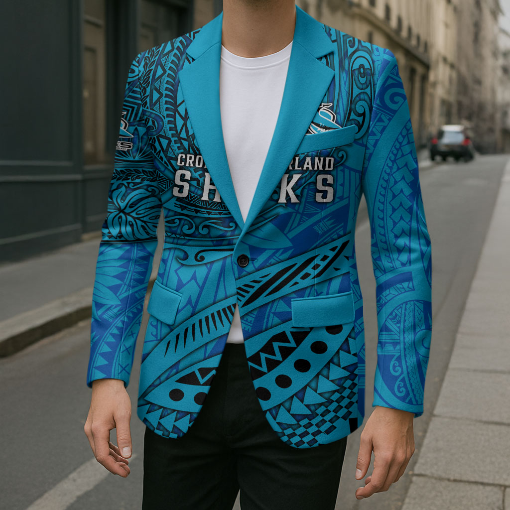 Personalised Cronulla-Sutherland Sharks Blazer Polynesian Tribal Art Style With Hammerhead Mascot