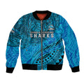 Personalised Cronulla-Sutherland Sharks Bomber Jacket Polynesian Tribal Art Style With Hammerhead Mascot