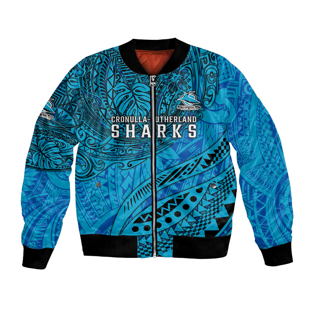 Personalised Cronulla-Sutherland Sharks Bomber Jacket Polynesian Tribal Art Style With Hammerhead Mascot