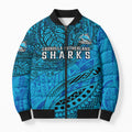 Personalised Cronulla-Sutherland Sharks Bomber Puffer Jacket Polynesian Tribal Art Style With Hammerhead Mascot