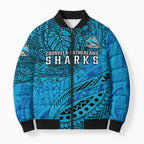 Personalised Cronulla-Sutherland Sharks Bomber Puffer Jacket Polynesian Tribal Art Style With Hammerhead Mascot