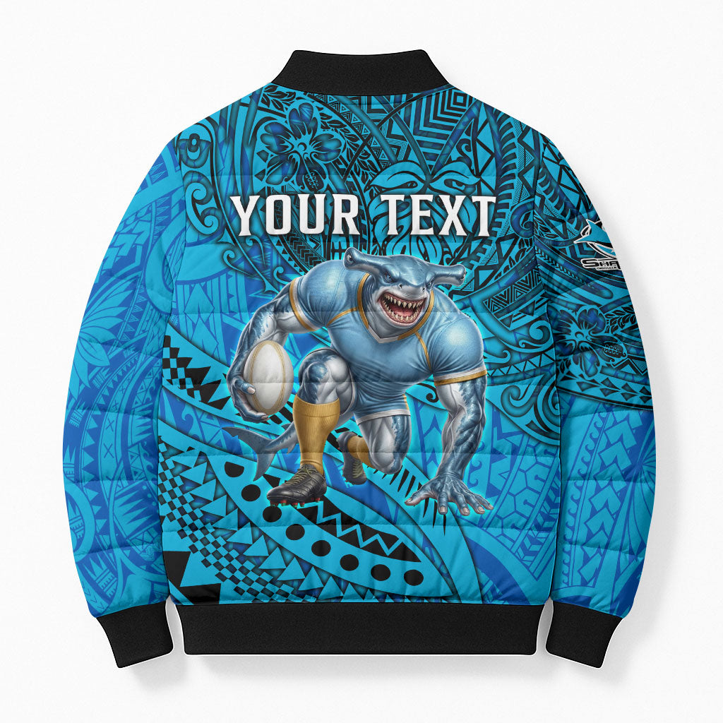 Personalised Cronulla-Sutherland Sharks Bomber Puffer Jacket Polynesian Tribal Art Style With Hammerhead Mascot