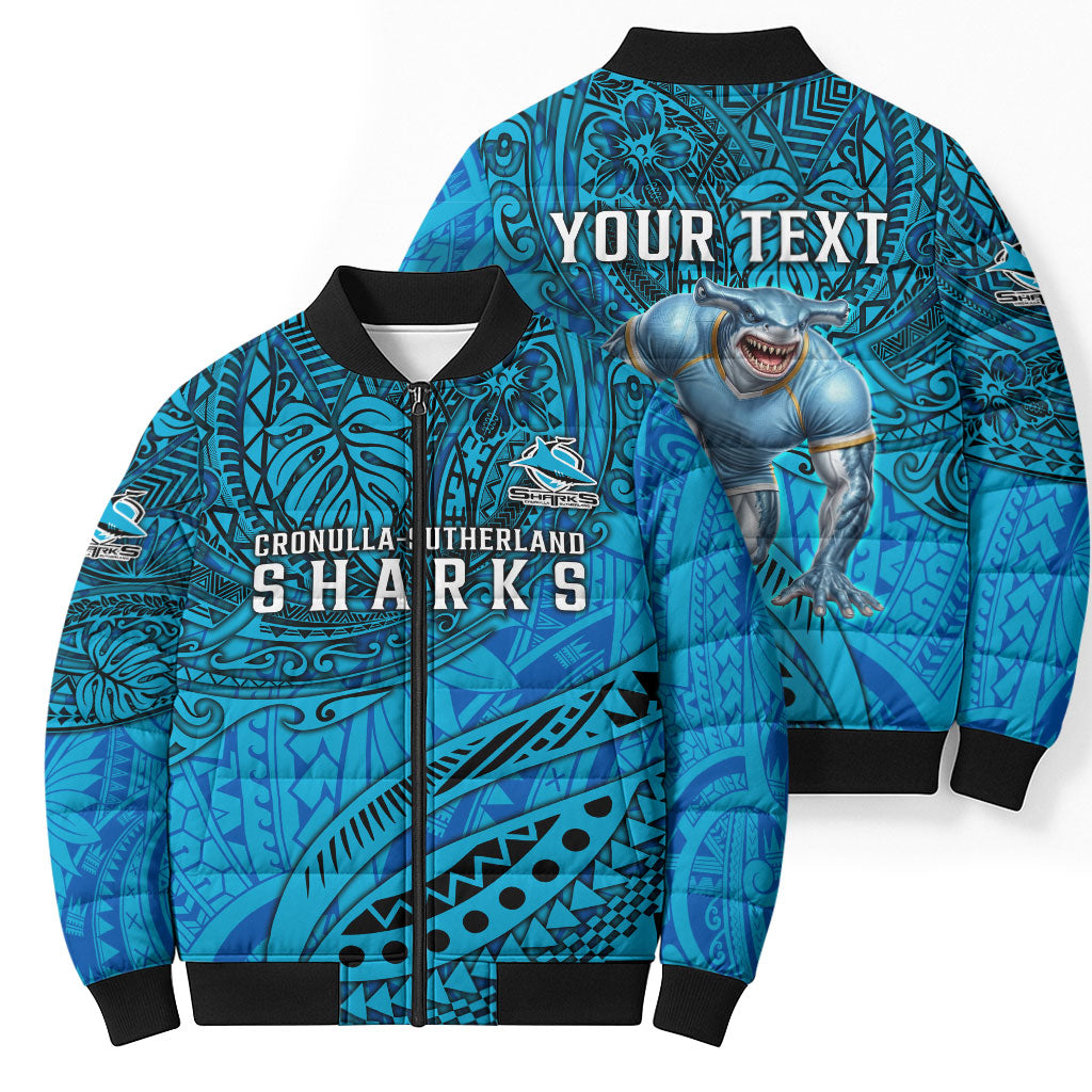 Personalised Cronulla-Sutherland Sharks Bomber Puffer Jacket Polynesian Tribal Art Style With Hammerhead Mascot