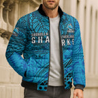 Personalised Cronulla-Sutherland Sharks Bomber Puffer Jacket Polynesian Tribal Art Style With Hammerhead Mascot