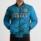 Personalised Cronulla-Sutherland Sharks Bomber Puffer Jacket Polynesian Tribal Art Style With Hammerhead Mascot