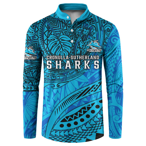 Personalised Cronulla-Sutherland Sharks Button Sweatshirt Polynesian Tribal Art Style With Hammerhead Mascot