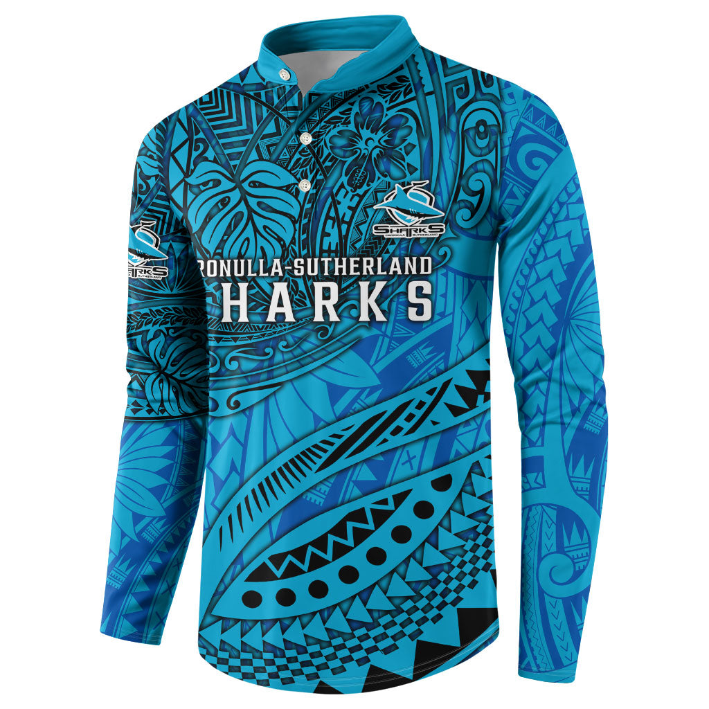 Personalised Cronulla-Sutherland Sharks Button Sweatshirt Polynesian Tribal Art Style With Hammerhead Mascot
