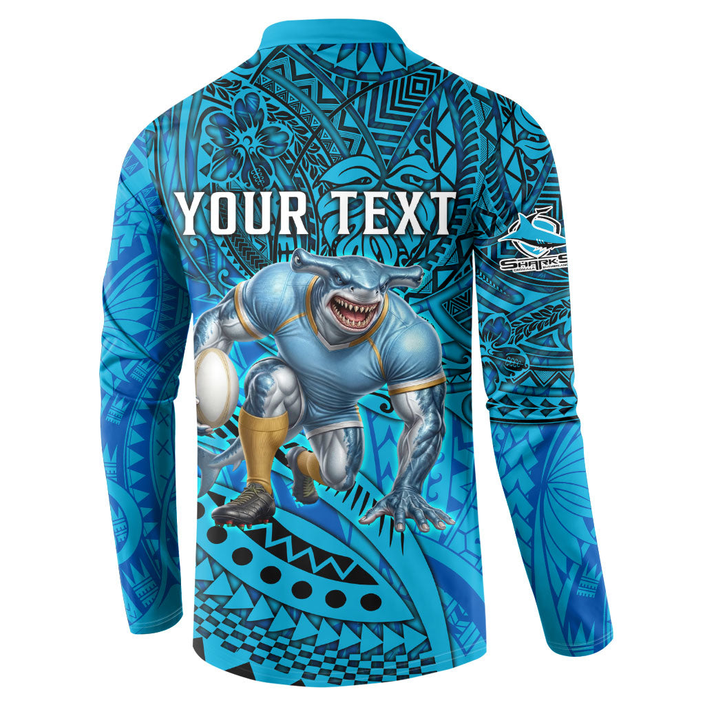 Personalised Cronulla-Sutherland Sharks Button Sweatshirt Polynesian Tribal Art Style With Hammerhead Mascot