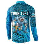 Personalised Cronulla-Sutherland Sharks Button Sweatshirt Polynesian Tribal Art Style With Hammerhead Mascot