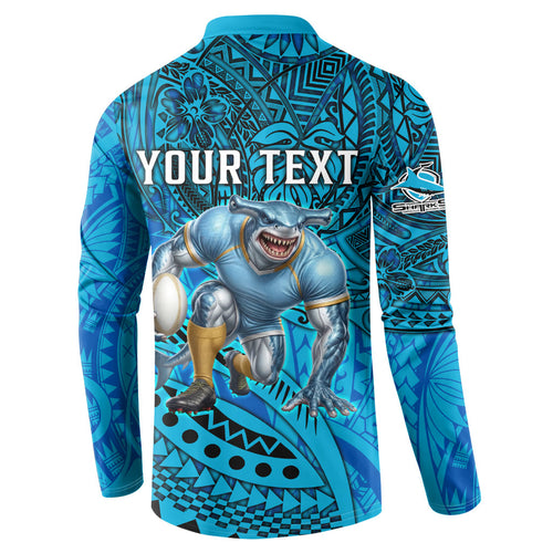 Personalised Cronulla-Sutherland Sharks Button Sweatshirt Polynesian Tribal Art Style With Hammerhead Mascot
