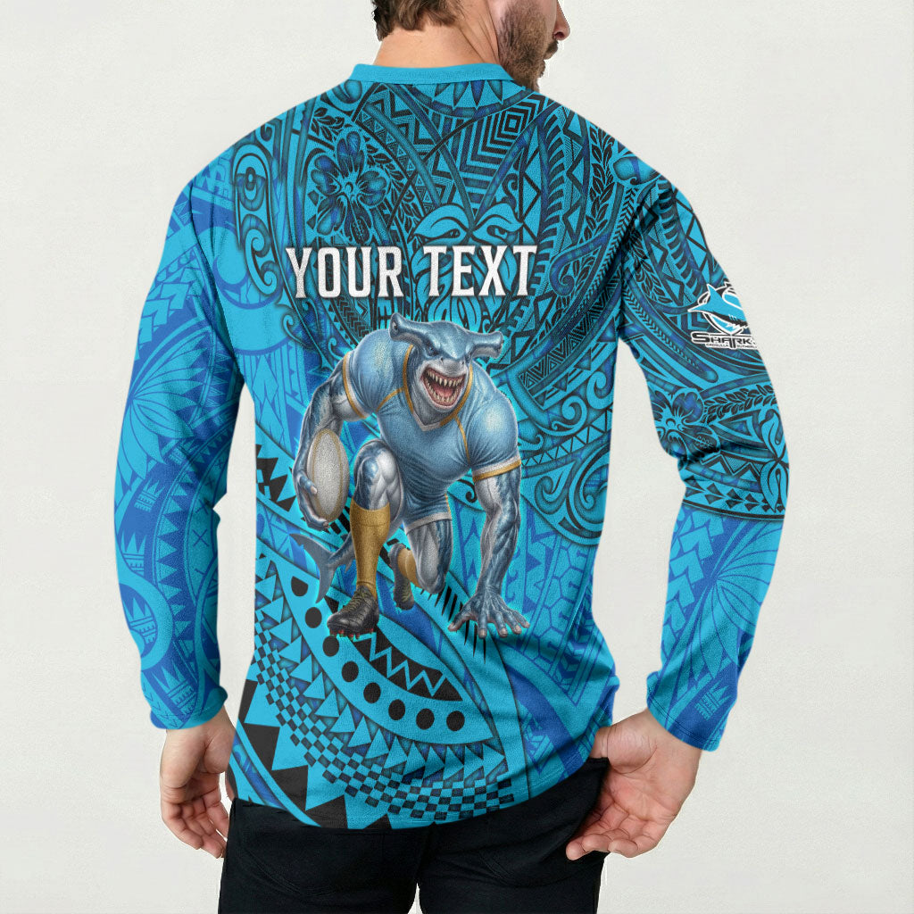 Personalised Cronulla-Sutherland Sharks Button Sweatshirt Polynesian Tribal Art Style With Hammerhead Mascot