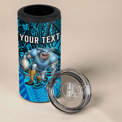 Personalised Cronulla-Sutherland Sharks 4 in 1 Can Cooler Tumbler Polynesian Tribal Art Style With Hammerhead Mascot
