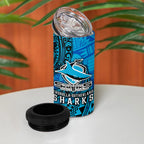 Personalised Cronulla-Sutherland Sharks 4 in 1 Can Cooler Tumbler Polynesian Tribal Art Style With Hammerhead Mascot
