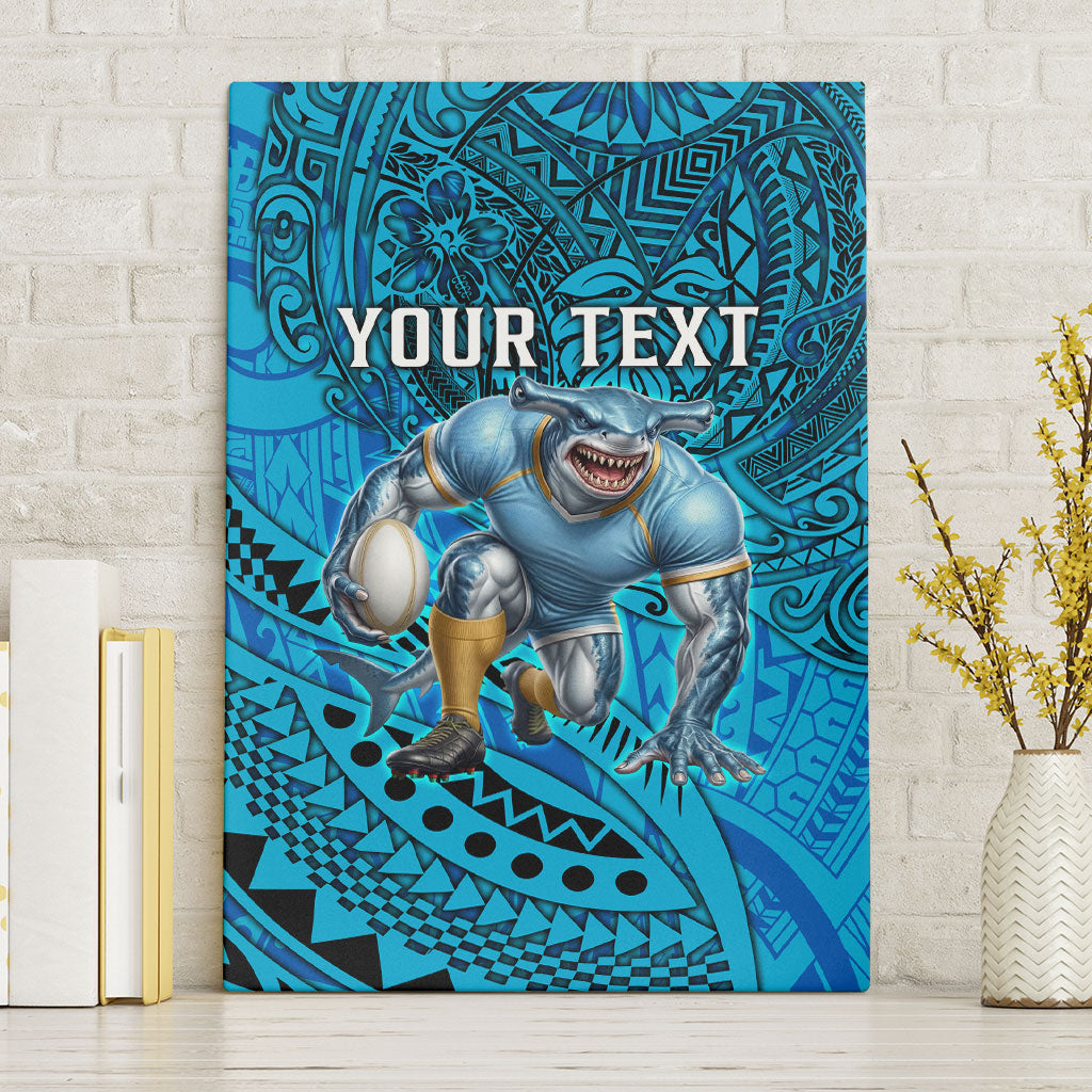 Personalised Cronulla-Sutherland Sharks Canvas Wall Art Polynesian Tribal Art Style With Hammerhead Mascot