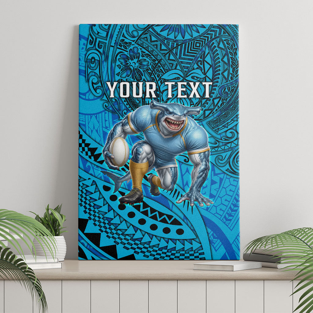 Personalised Cronulla-Sutherland Sharks Canvas Wall Art Polynesian Tribal Art Style With Hammerhead Mascot