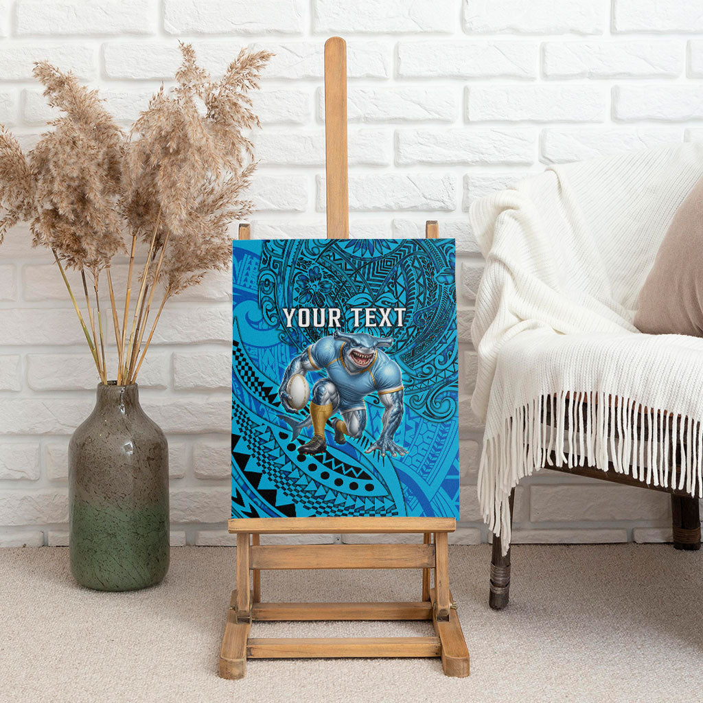 Personalised Cronulla-Sutherland Sharks Canvas Wall Art Polynesian Tribal Art Style With Hammerhead Mascot