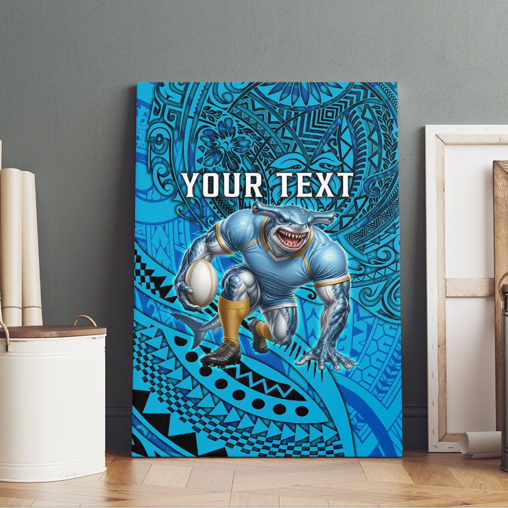 Personalised Cronulla-Sutherland Sharks Canvas Wall Art Polynesian Tribal Art Style With Hammerhead Mascot
