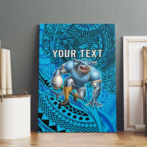 Personalised Cronulla-Sutherland Sharks Canvas Wall Art Polynesian Tribal Art Style With Hammerhead Mascot